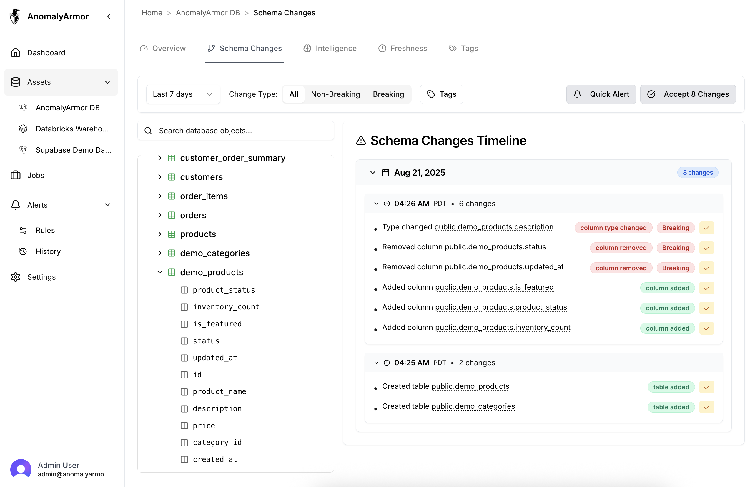 Schema Change Detection Dashboard